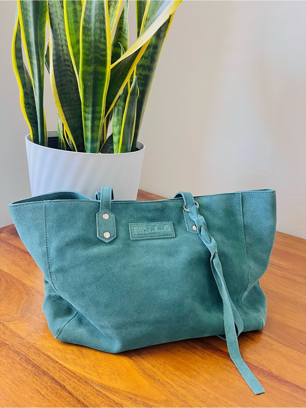 M.I.L.A Teal Suede Tote Bag